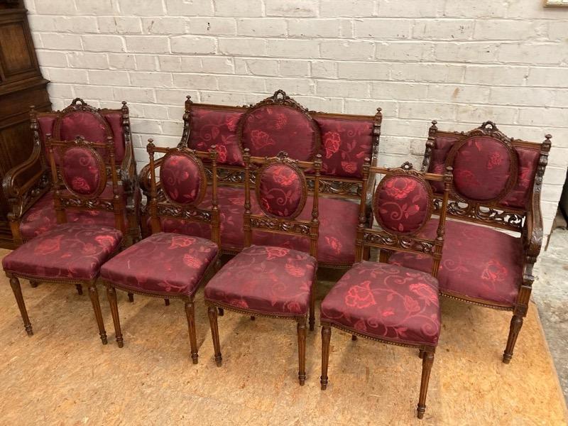 7 pc Louis XVI sofa set in walnut