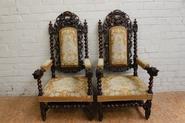 Pair oak hunt arm chairs 19th century