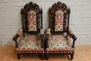 Pair oak hunt arm chairs 19th c.