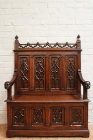 Oak Gothic bench 19th C.