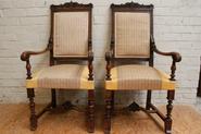 Pair walnut Henri II arm chairs 19th c.