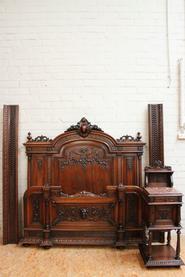 Walnut Henri II bed and nightstand 19th century