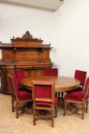 High quality walnut dinning set with inlay stamped by the maker 19th century