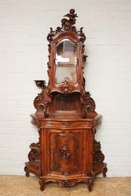 Exceptional walnut Louis XV display cabinet with cherub 19th century