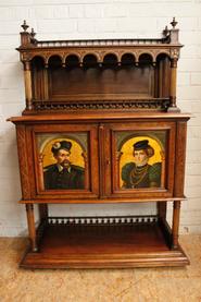 Walnut Henri II cabinet with paintings 19 th century