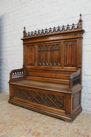 Large walnut gothic hall bench 19th century