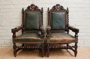 Oak hunt pair arm chairs 19th C.