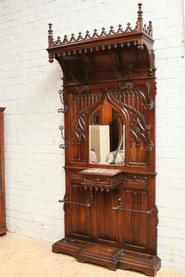 Walnut monumental gothic hall tree 19th century