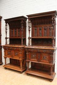 Pair of walnut figural  renaissance servers 19th century