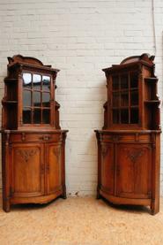 Pair of oak art nouveau corner cabinets stamped by Picard Paris circa 1900