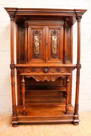 Walnut renaissance credenza signed by mazaroz, bronze panels are signed by Barbedienne 19th century