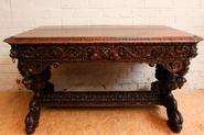 Oak renaissance dolphin desk table 19th century