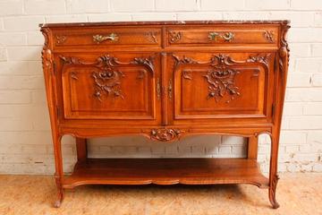 Walnut Louis XV server with marbl top 19th century