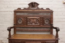 Breton style Hall bench in oak, France 1900