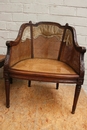 Louis XVI style long chair in Walnut, France 19th century