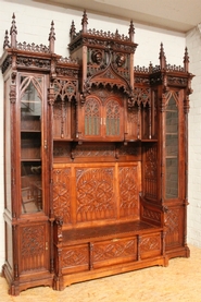 Exceptional 10pc monumental gothic walnut office set