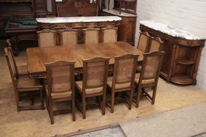 Exceptional 15 pc walnut dinning set signed Grieneisen Villeurbanne