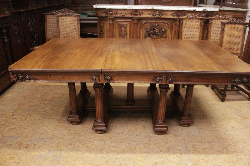 Exceptional 15 pc walnut dinning set signed Grieneisen Villeurbanne