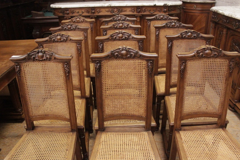 Exceptional 15 pc walnut dinning set signed Grieneisen Villeurbanne