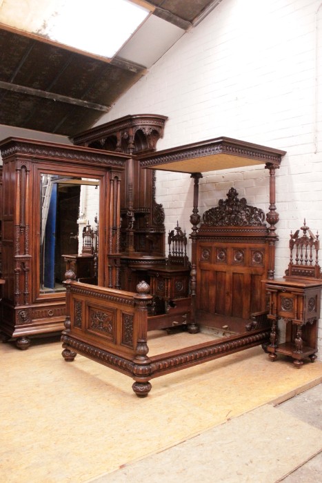 Exceptional 4 pc. renaissance bedroom in walnut