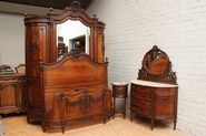 Exceptional 4 pc walnut bombe Louis XVI bedroom