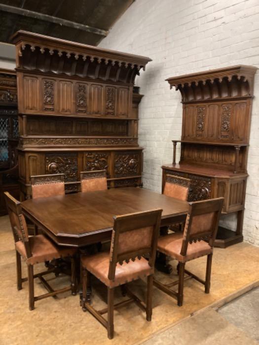 Exceptional gothic dinning set in walnut