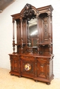 Renaissance style Cabinet in walnut & porecelain, France 19th century