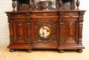 Renaissance style Cabinet in walnut & porecelain, France 19th century