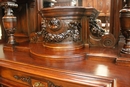 Renaissance style Cabinet in walnut & porecelain, France 19th century