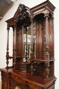 Renaissance style Cabinet in walnut & porecelain, France 19th century