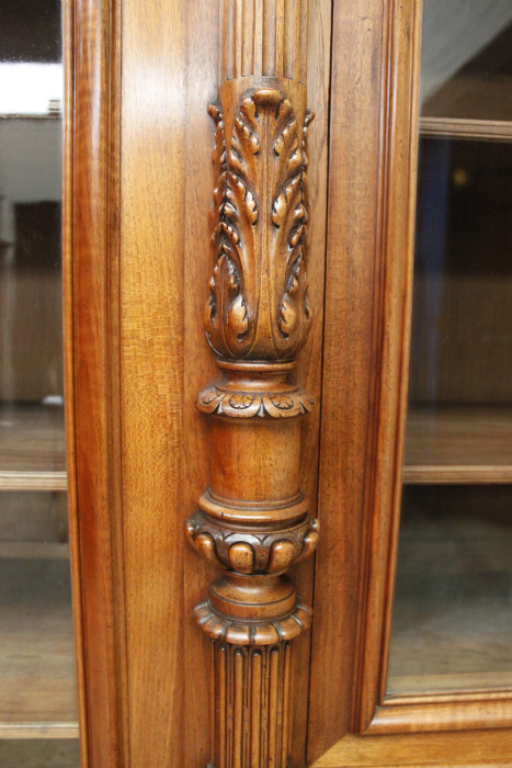 Exceptional monumental walnut renaissance bookcase with bronze statue of Doctor Pinard