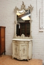 Louis XV style Cabinet and mirror in paint wood, France 19th century