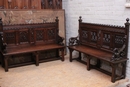 Gothic style Benches in Oak, France 19th century