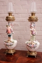 Romantic style Ili lamps porcelain in Porecelain and cupper, Belgium 19th century