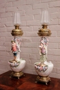 Romantic style Ili lamps porcelain in Porecelain and cupper, Belgium 19th century