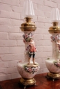Romantic style Ili lamps porcelain in Porecelain and cupper, Belgium 19th century
