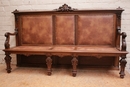 Regency style Hall benches in Walnut and leather, France 19th century