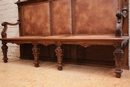 Regency style Hall benches in Walnut and leather, France 19th century