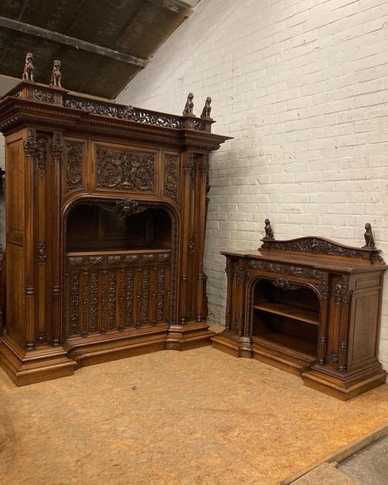 Exceptional renaissance cabinet and server in walnut