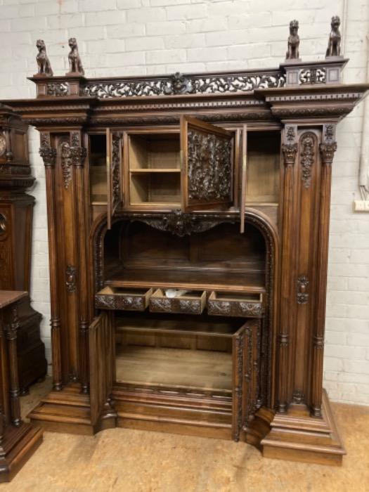 Exceptional renaissance cabinet and server in walnut