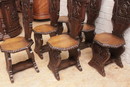 Renaissance style Chairs and table in Oak, France 19th century