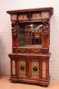 Renaissance style Display cabinet in walnut and faience, France 19th century