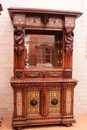 Renaissance style Display cabinet in walnut and faience, France 19th century