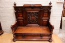 Renaissance style Hall bench in Oak, France 19th century
