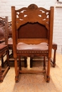 Renaissance style Table and chairs in Walnut, France 19th century