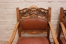 Renaissance style Table and chairs in Walnut, France 19th century