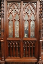 Gothic style Exceptional walnut gothic cabinet with paint glass doors in Walnut, France 19th century