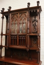 Gothic style Exceptional walnut gothic cabinet with paint glass doors in Walnut, France 19th century