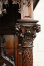 Gothic style Exceptional walnut gothic cabinet with paint glass doors in Walnut, France 19th century