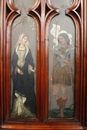 Gothic style Exceptional walnut gothic cabinet with paint glass doors in Walnut, France 19th century